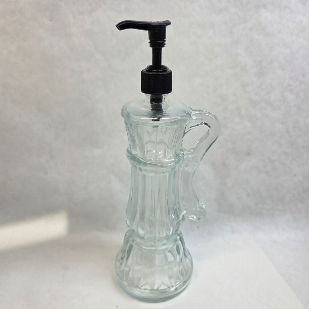 Avon Country Soap Pump Dispenser 10oz Clear Glass Ribbed Cruet Handle READ